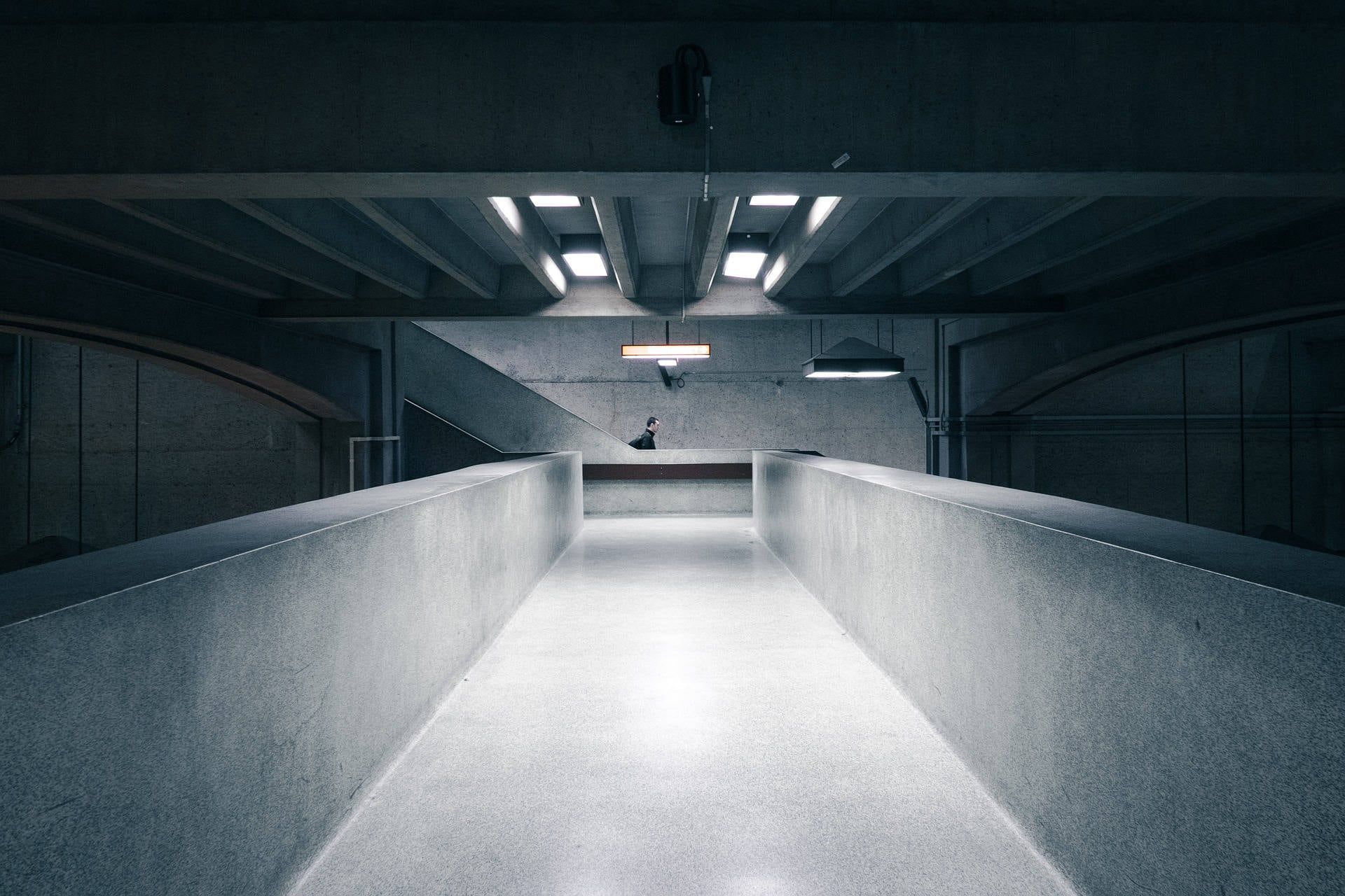 Concrete corridor with a smooth treated floor and walls