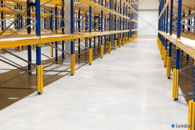 High-bay warehouse with a treated concrete floor